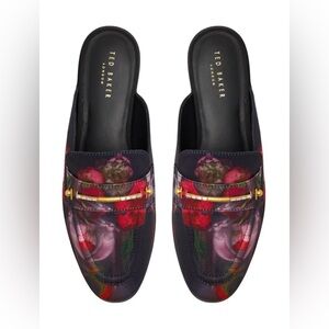 Ted Baker Floral Print Textured Mule Loafers size 7.5 US
